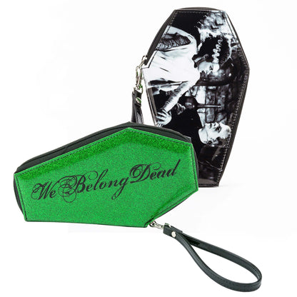 Bride Of Frankenstein We Belong Dead Glitter Coffin Zip Around Wallet by Rock Rebel Girls Wallet Front