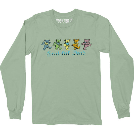 Grateful Dead Dancing Bears Distressed Long Sleeve Crew T-Shirt Long Sleeve Front
