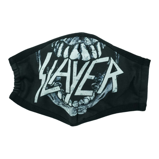 Slayer Vintage Distressed Logo Within Skull's Mouth Face Mask Front