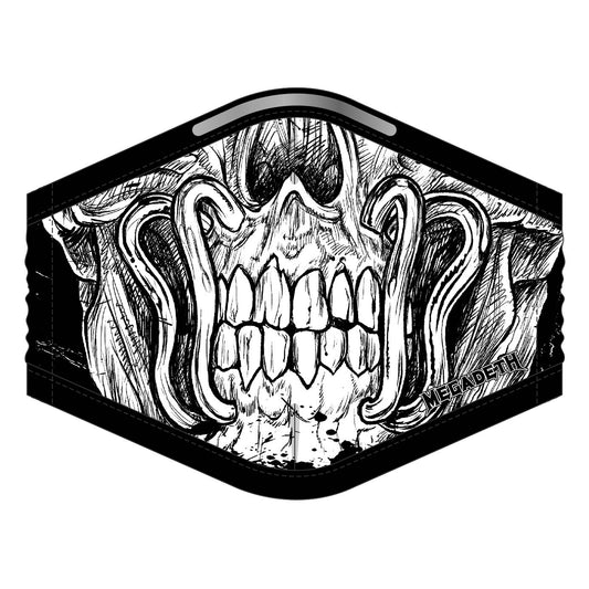 Megadeth Black & White Vic Rattlehead Face Art & Logo Face Mask Front