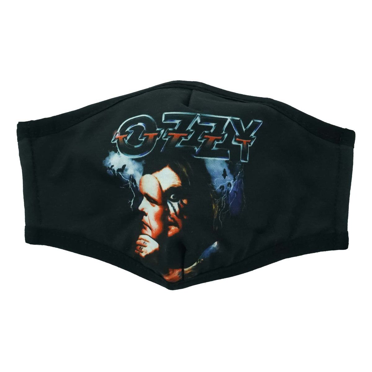 Ozzy Osbourne Ozzy Removing Mask Under Logo With Lightning Background Face Mask Front
