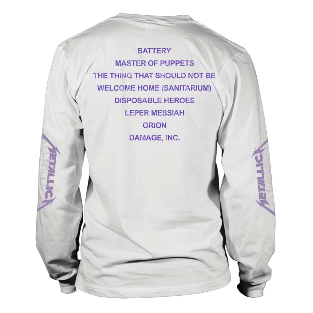 Metallica Master Of Puppets Tracks (White) Long Sleeve Back