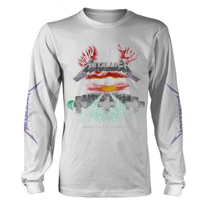 Metallica Master Of Puppets Tracks (White) Long Sleeve Front