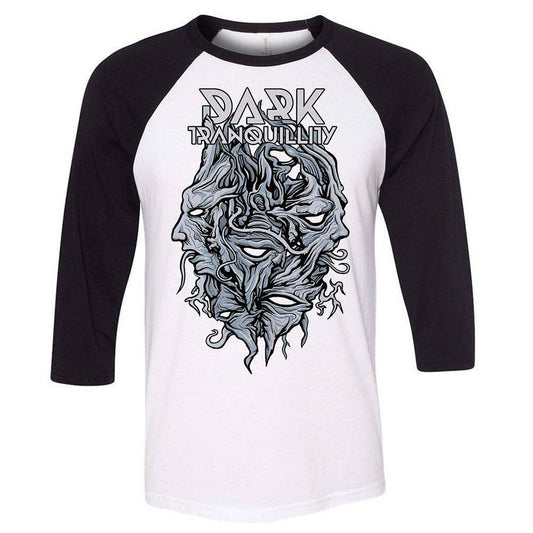 Dark Tranquility Encircled Logo DT Black & White Raglan Baseball Jersey Front