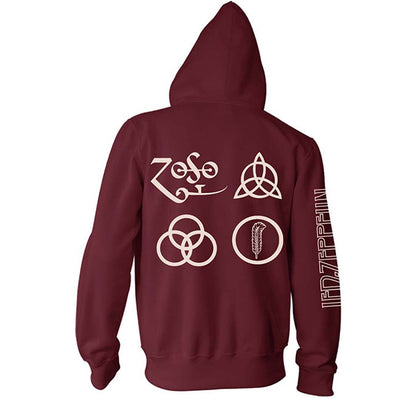 Led Zeppelin Symbols (Back Print) Zippered Hooded Sweatshirt Back