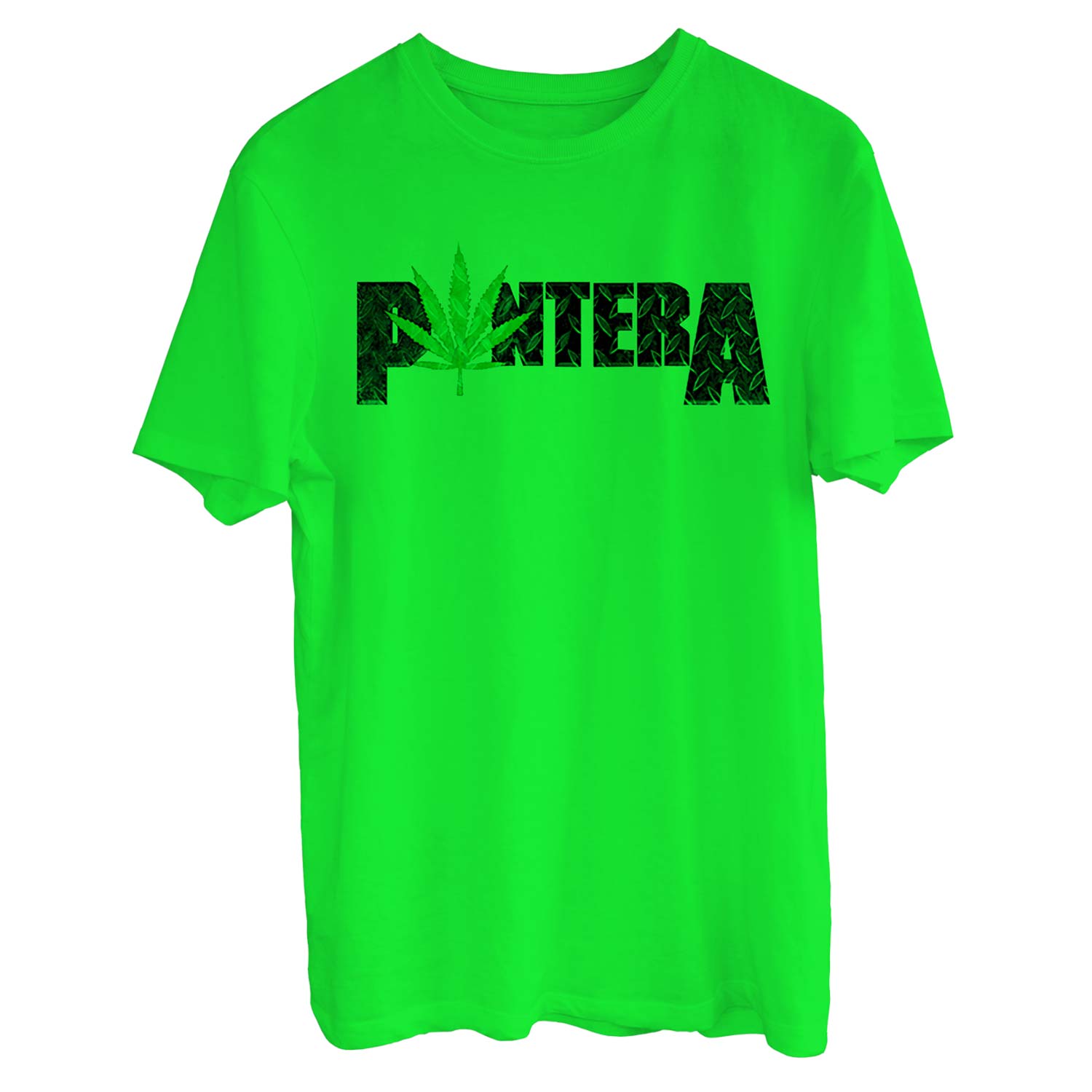 Pantera Pot Leaf Logo on Neon Green (Rockabilia Exclusive) T-shirt Front