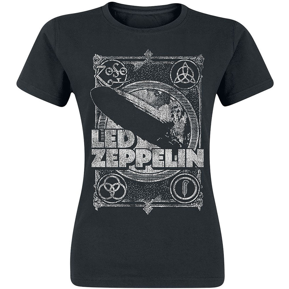 Led Zeppelin Vintage Print LZ1 Ladies Tee Junior Top Front