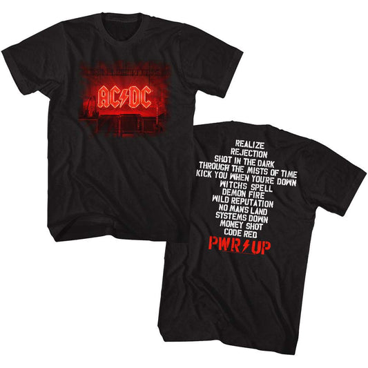 AC/DC Pwrup Track List T-shirt Front