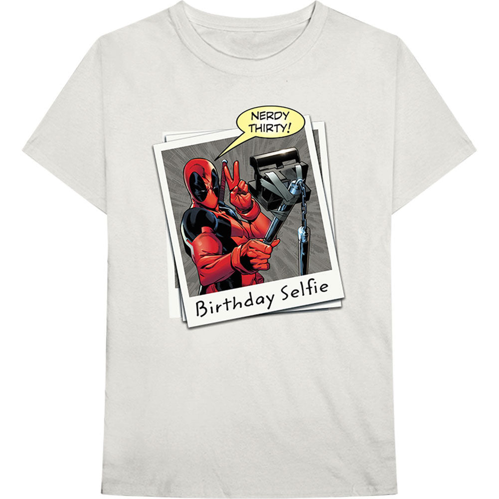 Deadpool Marvel Comics Birthday Selfie Slim Fit T-shirt Front