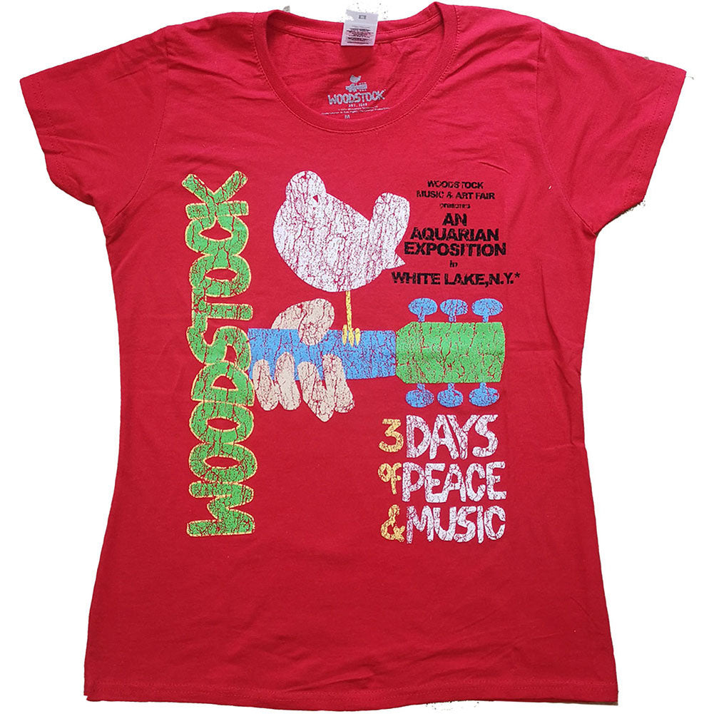 Woodstock Vintage Classic Poster Ladies T-Shirt Junior Top Front