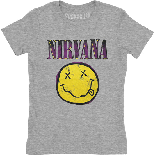 Nirvana Xerox Smiley Pink Ladies T-Shirt Junior Top Front