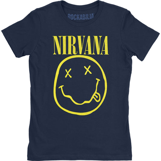 Nirvana Yellow Smiley Ladies T-Shirt Junior Top Front
