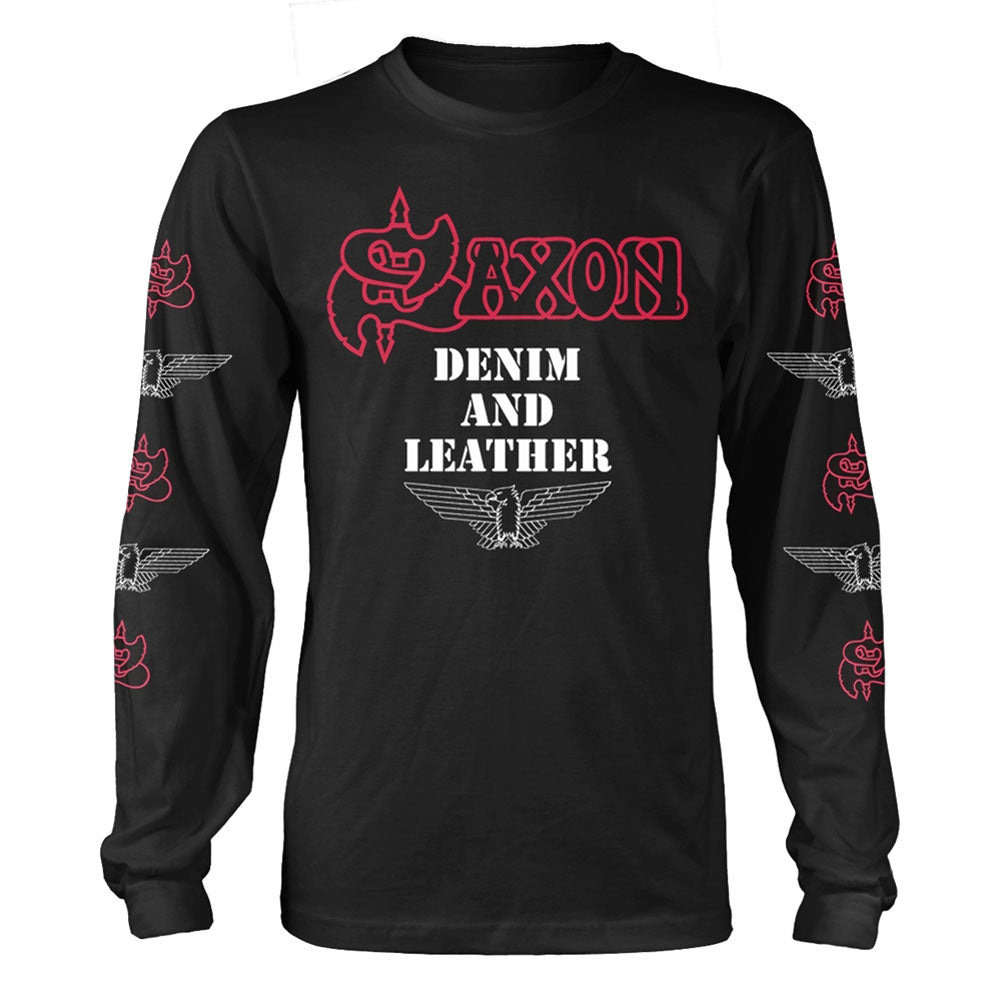Saxon Denim And Leather Long Sleeve Front