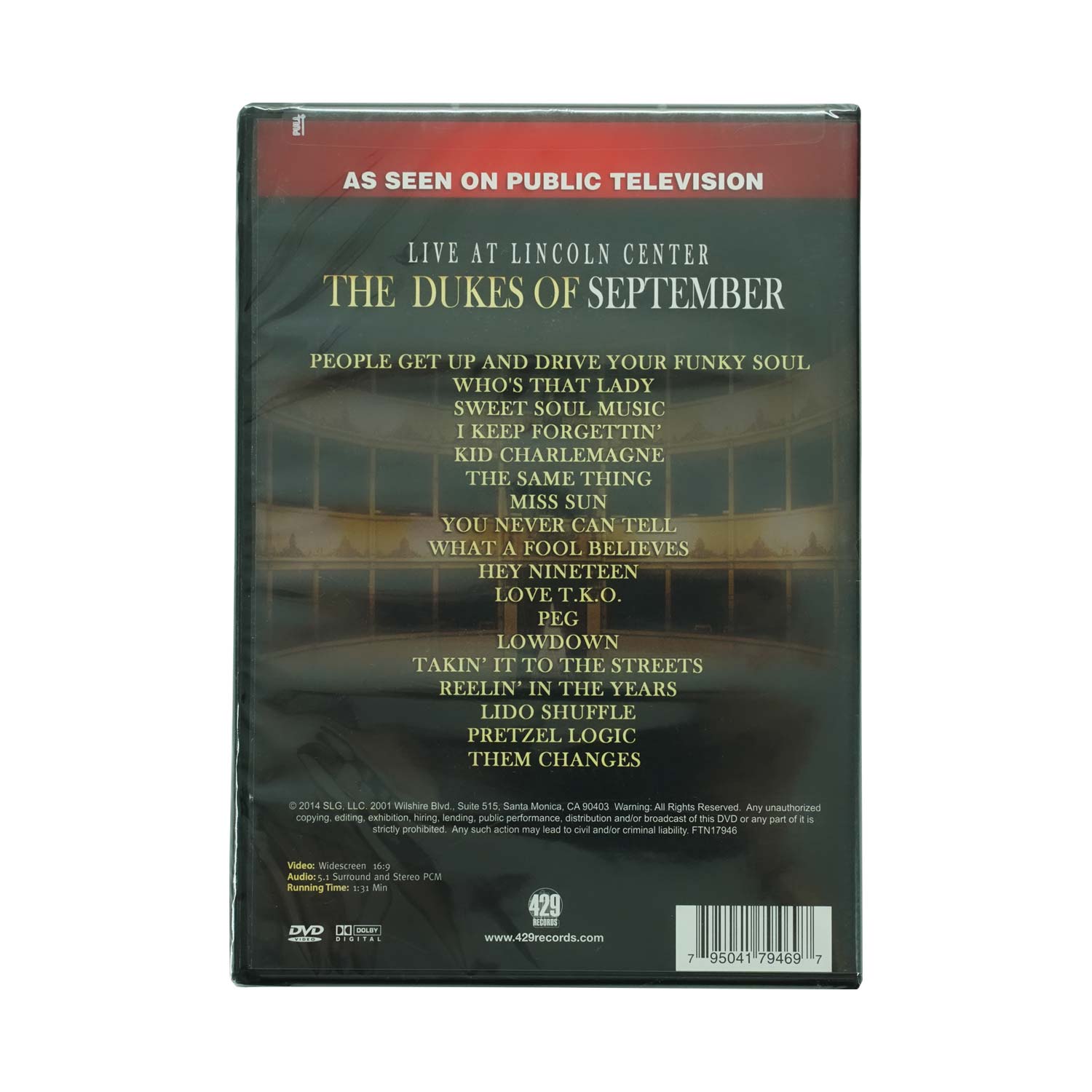 Boz Scaggs Live At Lincoln Center The Dukes Of September DVD Back