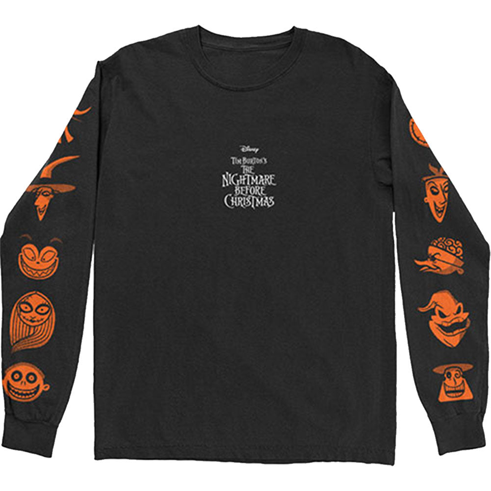 Nightmare Before Christmas All Characters Orange (Back & Sleeve Print) Long Sleeve Front