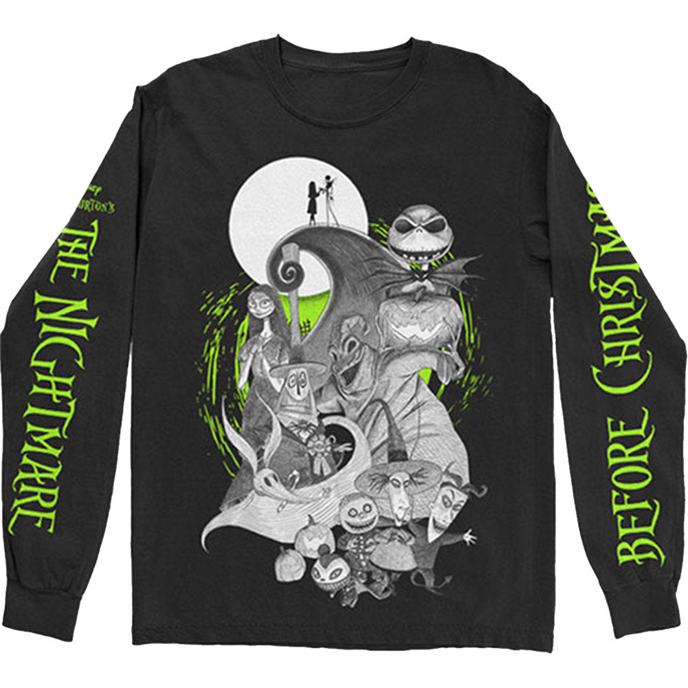 Nightmare Before Christmas Characters Green Glow (Sleeve Print) Long Sleeve Front