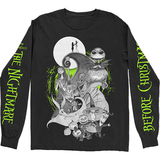 Nightmare Before Christmas Characters Green Glow (Sleeve Print) Long Sleeve Front