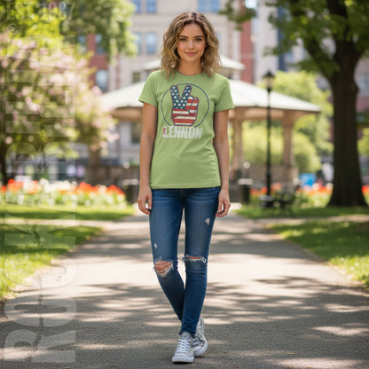 Peace Fingers US Flag Ladies T-Shirt Junior Top