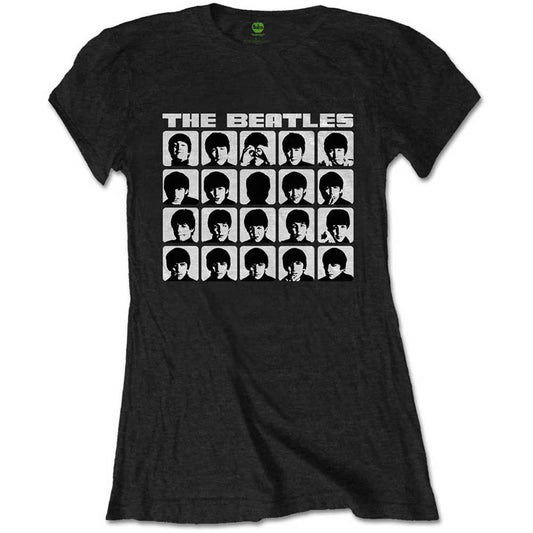 Beatles Hard Days Night Faces Mono Ladies T-Shirt Junior Top Front