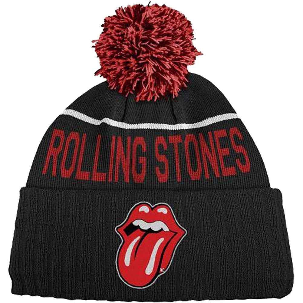 Rolling Stones Classic Tongue Bobble Beanie Hat Beanie Front