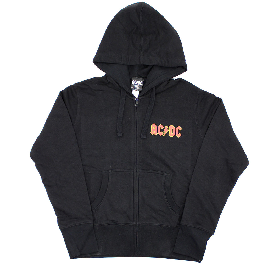AC/DC Logo (Back Print) Ladies Zipped Hoodie Junior Top | AC/DC Merch Store