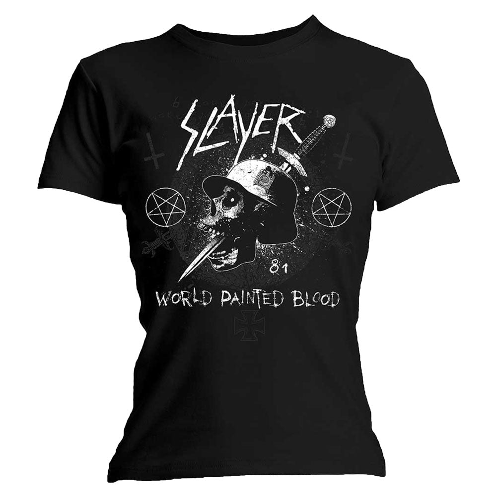 Slayer Dagger Skull Ladies T-Shirt Junior Top Front