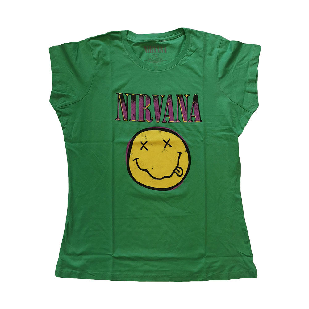Nirvana Xerox Smiley Pink Ladies T-Shirt Junior Top Front