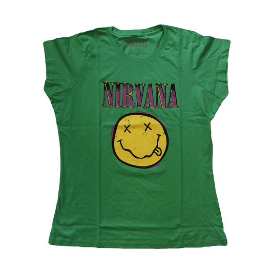 Nirvana Xerox Smiley Pink Ladies T-Shirt Junior Top Front