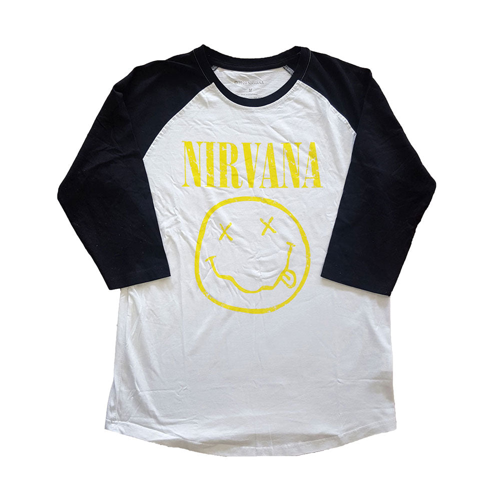 Nirvana Yellow Smiley Unisex Raglan T-Shirt Baseball Jersey Front