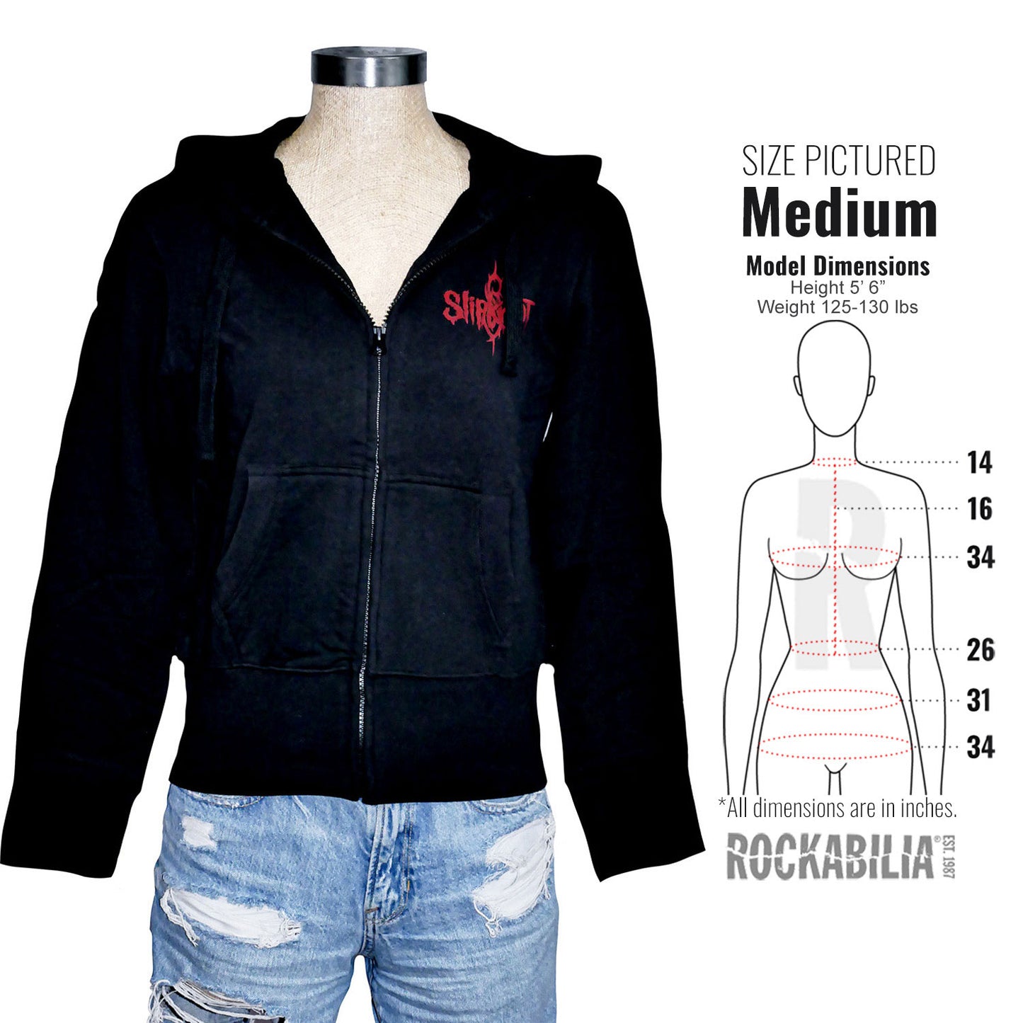 9 Point Star (Back Print) Ladies Zipped Hoodie Junior Top