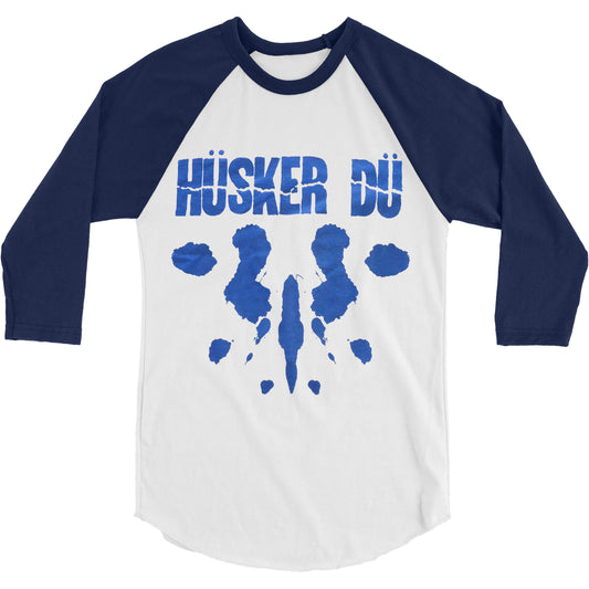 Husker Du Blue On White Inkblot Symbol Under Logo Baseball Jersey Front
