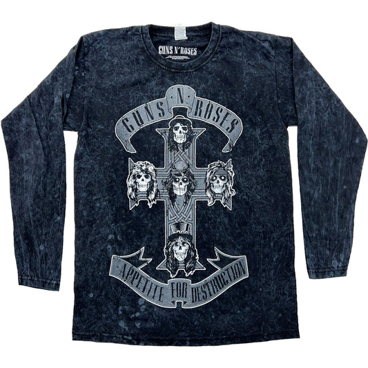 Guns N Roses Monochrome Cross (Dip-Dye) Tie Dye  Long Sleeve Front