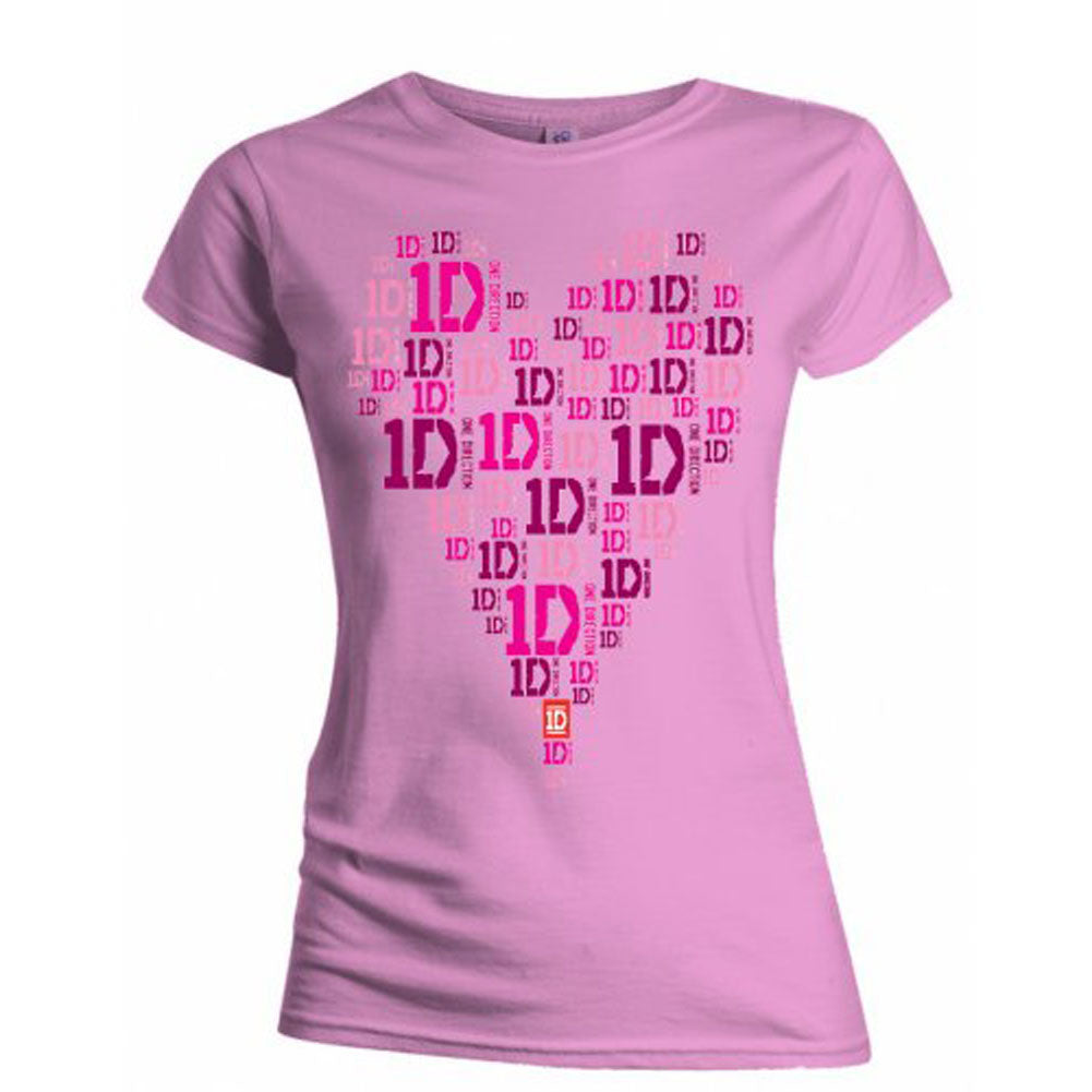 One Direction Heart Logo (Skinny Fit) Ladies T-Shirt Junior Top Front
