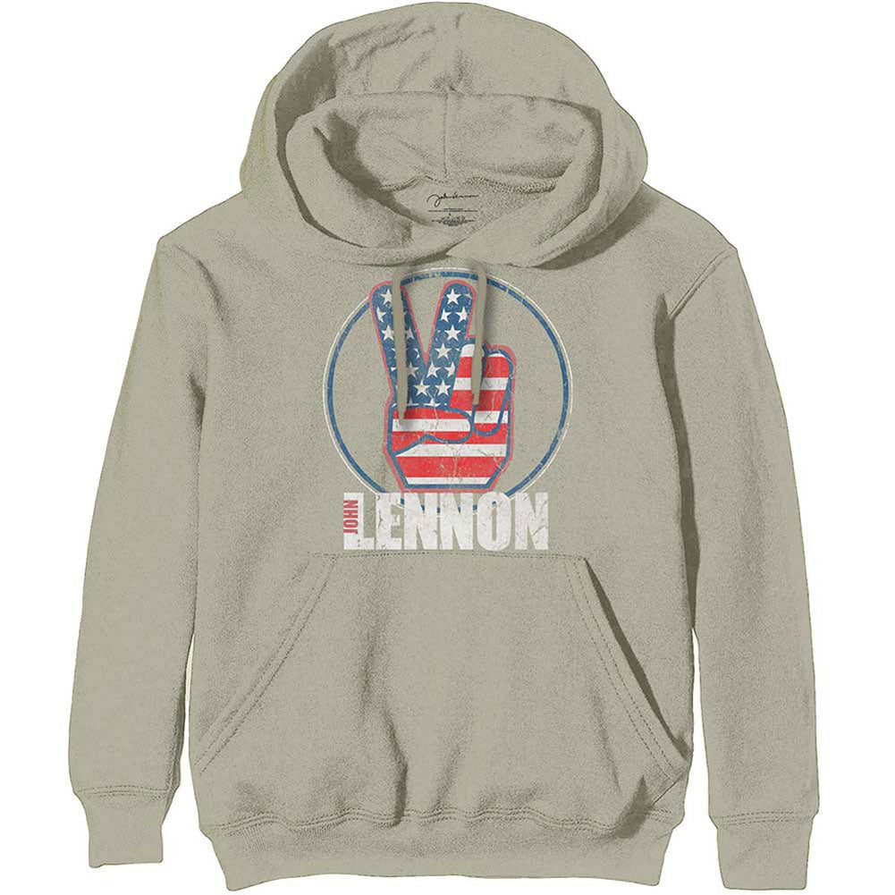John Lennon Peace Fingers US Flag Hooded Sweatshirt Front