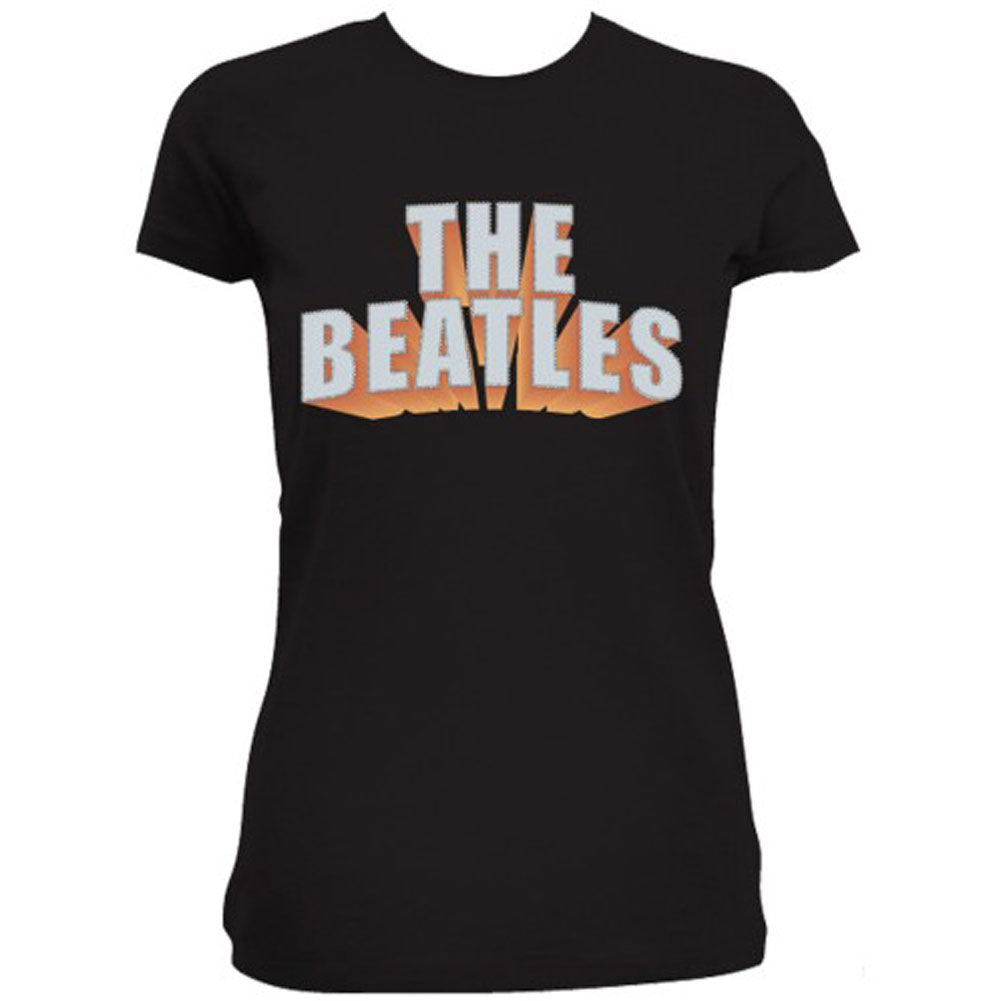 Beatles 3D Logo (Diamante) Ladies T-Shirt Junior Top Front