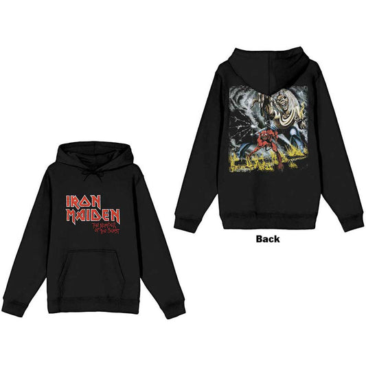 Iron Maiden Number of the Beast Vintage Logo Faded Edge Album (Back Print) Hooded Sweatshirt Front