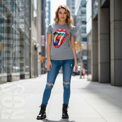 Dyed Tongue on Heather Gray Women'sTee Junior Top