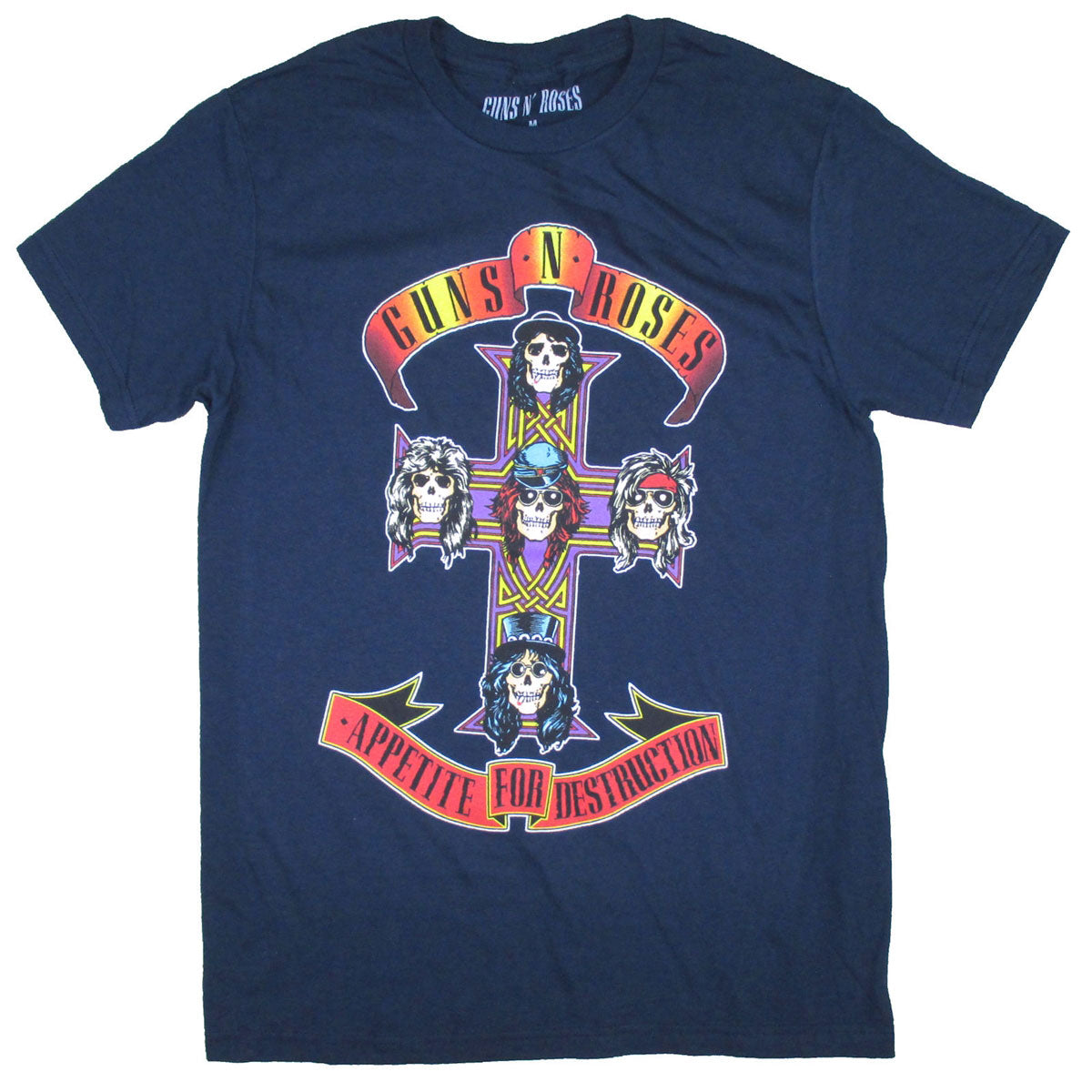 Guns N Roses Colored Cross on Navy Blue Tee T-shirt