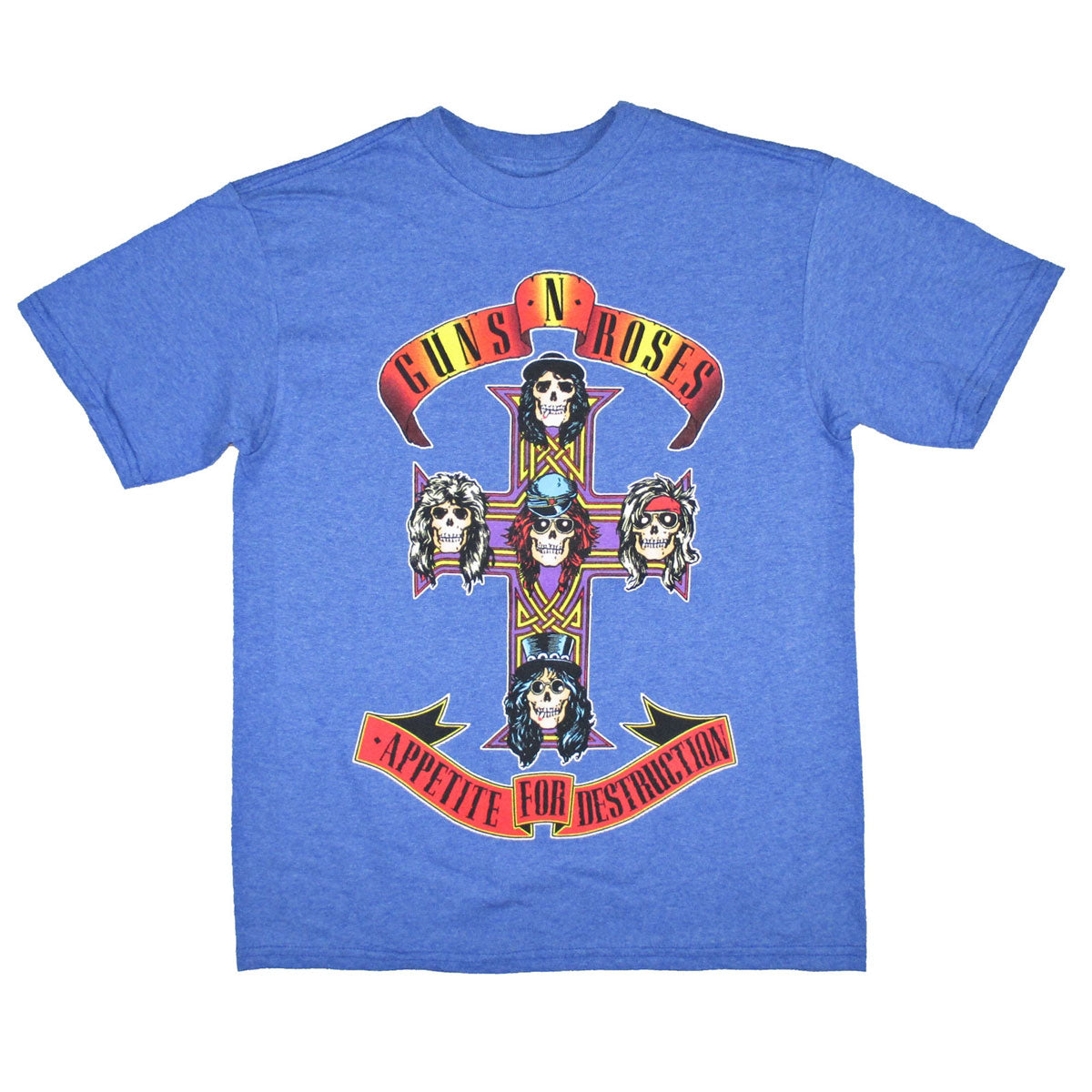 Guns N Roses Colored Cross on Heather Blue Tee T-shirt Front