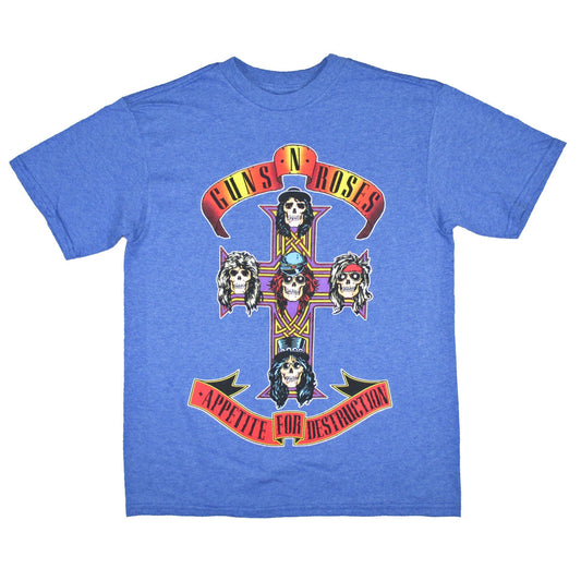 Guns N Roses Colored Cross on Heather Blue Tee T-shirt Front