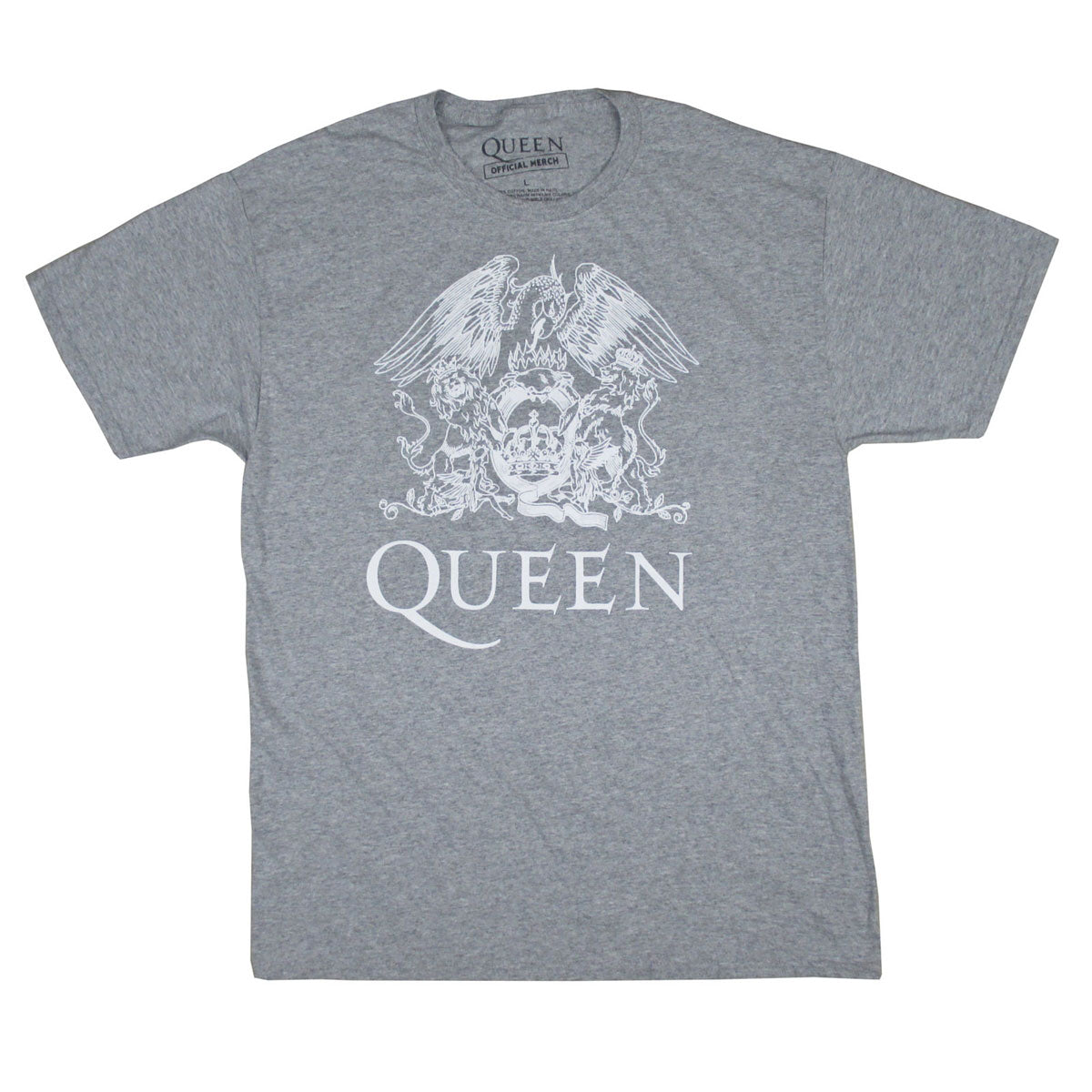 Queen White Crest on Light Heather Gray T-shirt Front