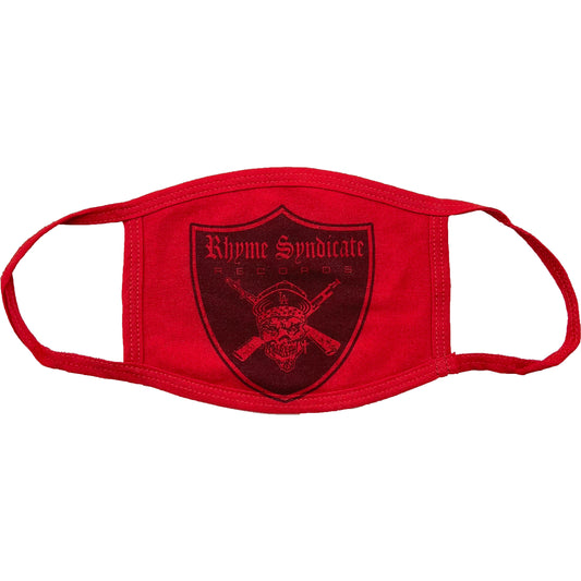 Rhyme Syndicate Records Shield Red Face Mask Front