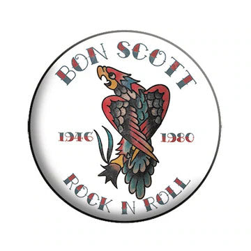 Bon Scott Tattoo Art Button Front