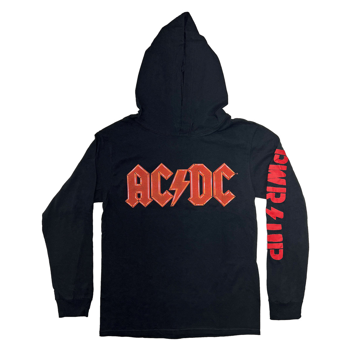 AC/DC PWR UP Softhand Screen Print On Black Hooded Sweatshirt Front
