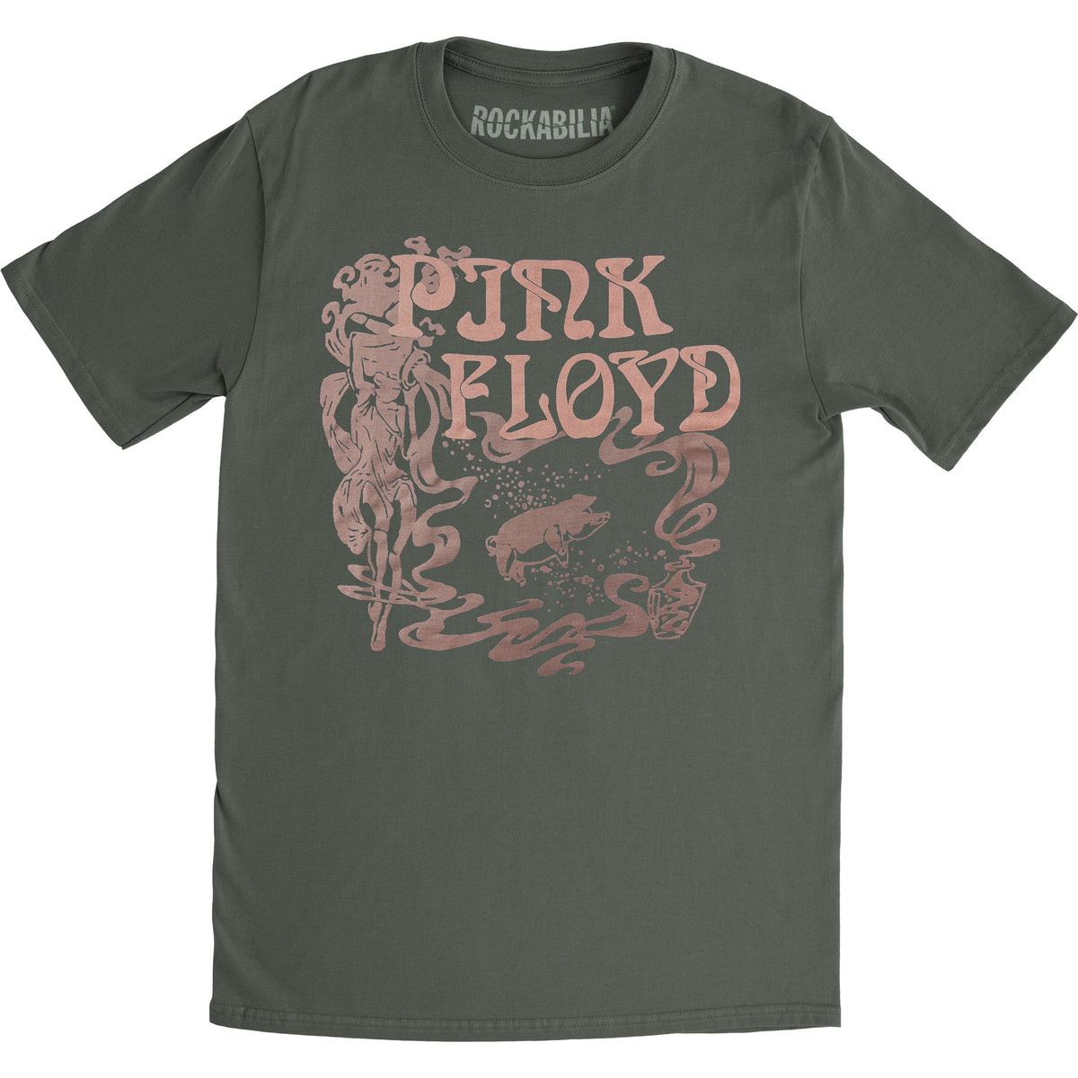 Pink Floyd Soft Hand Screen Print Black Overdye Over Dyed T-shirt Front