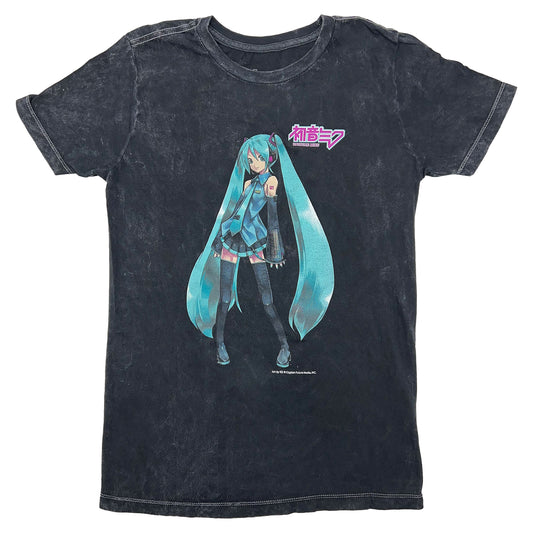 Hatsune Miku Black Mineral Wash Body Tee With Large Front Print Tie Dye T-shirt Front