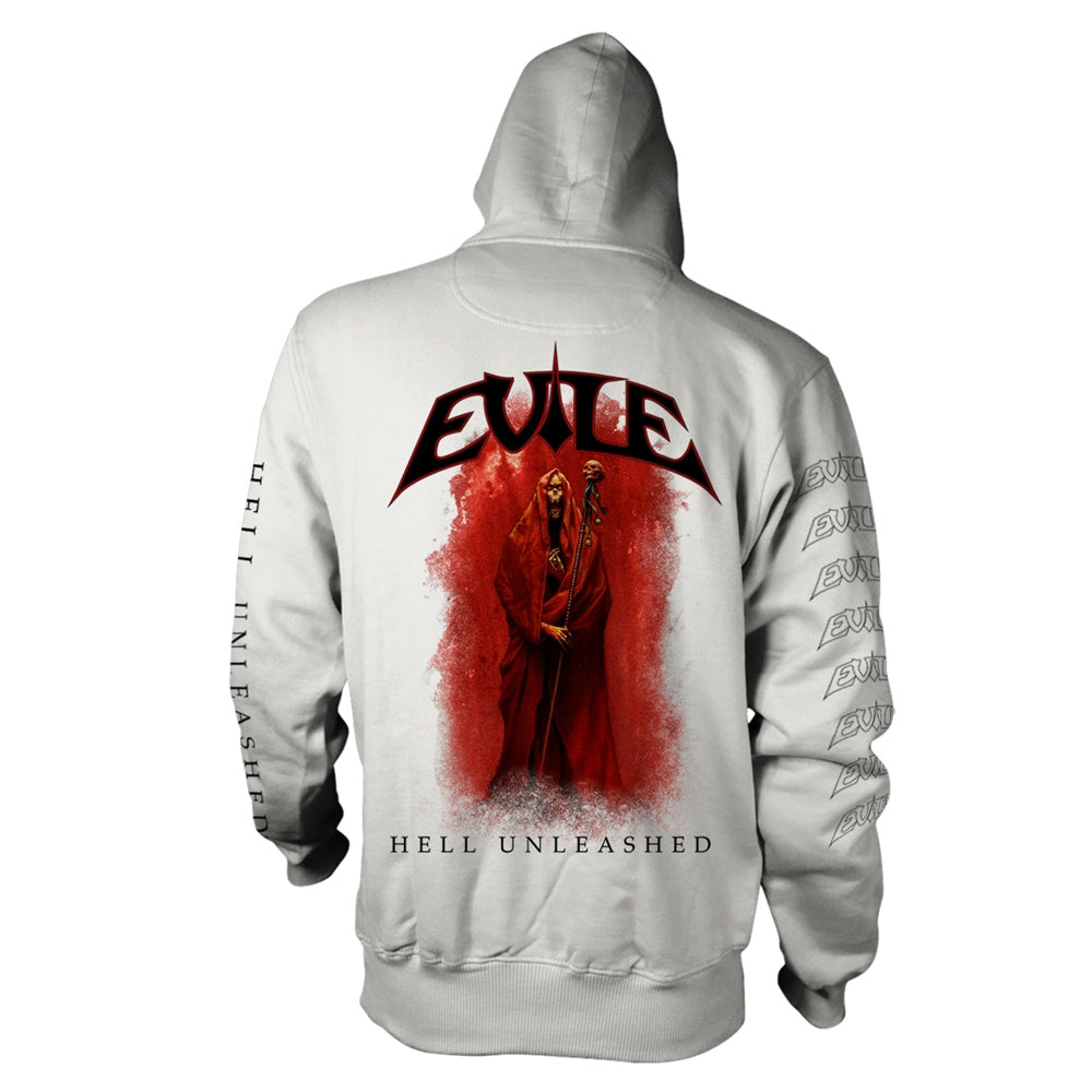 Evile Hell Unleashed (white) Zippered Hooded Sweatshirt Back