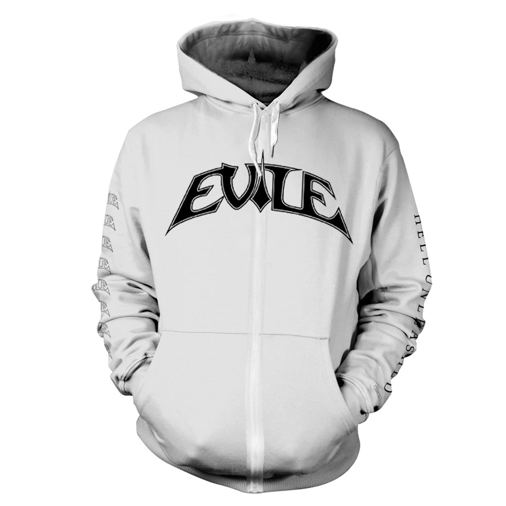 Evile Hell Unleashed (white) Zippered Hooded Sweatshirt Front