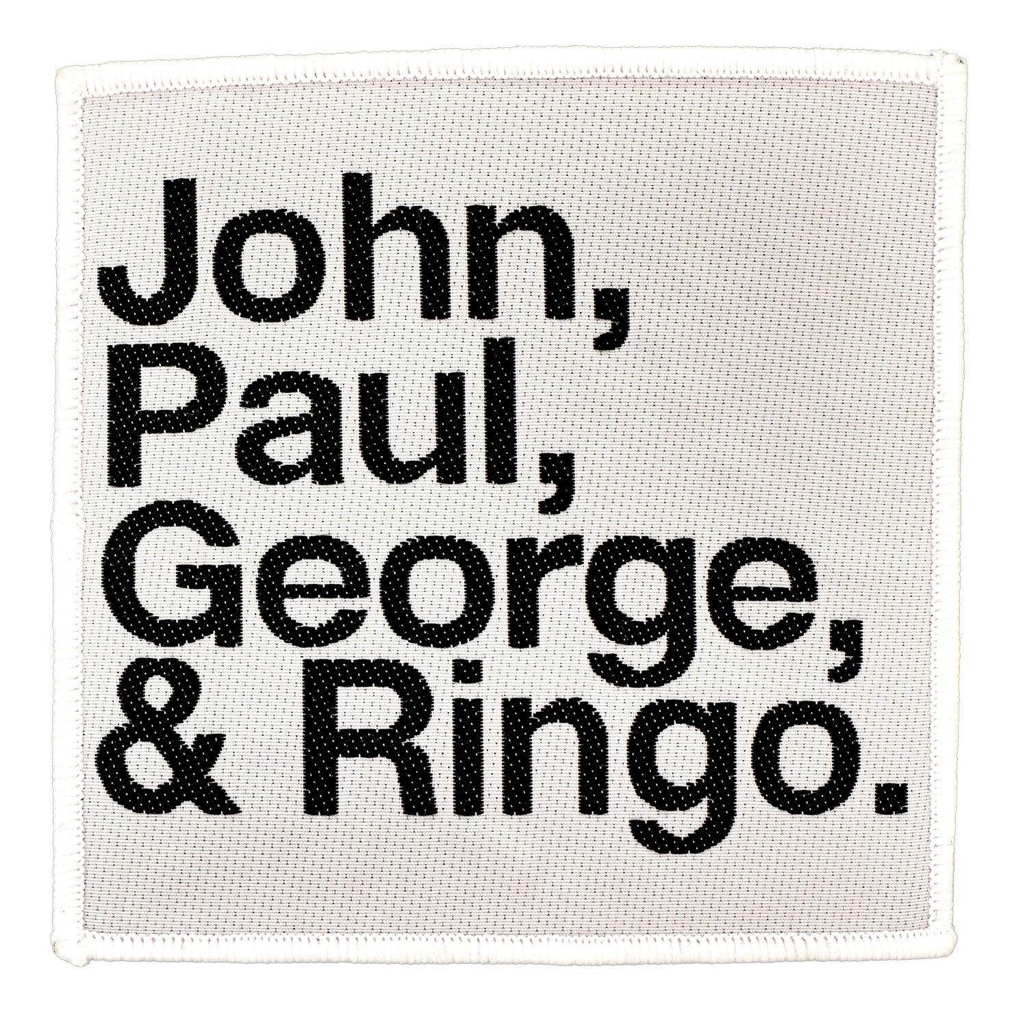 Beatles John, Paul, George, Ringo Black On White Woven Patch