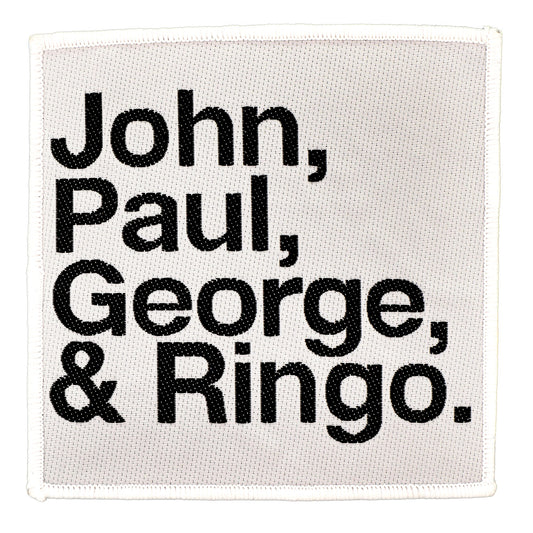 Beatles John, Paul, George, Ringo Black On White Woven Patch